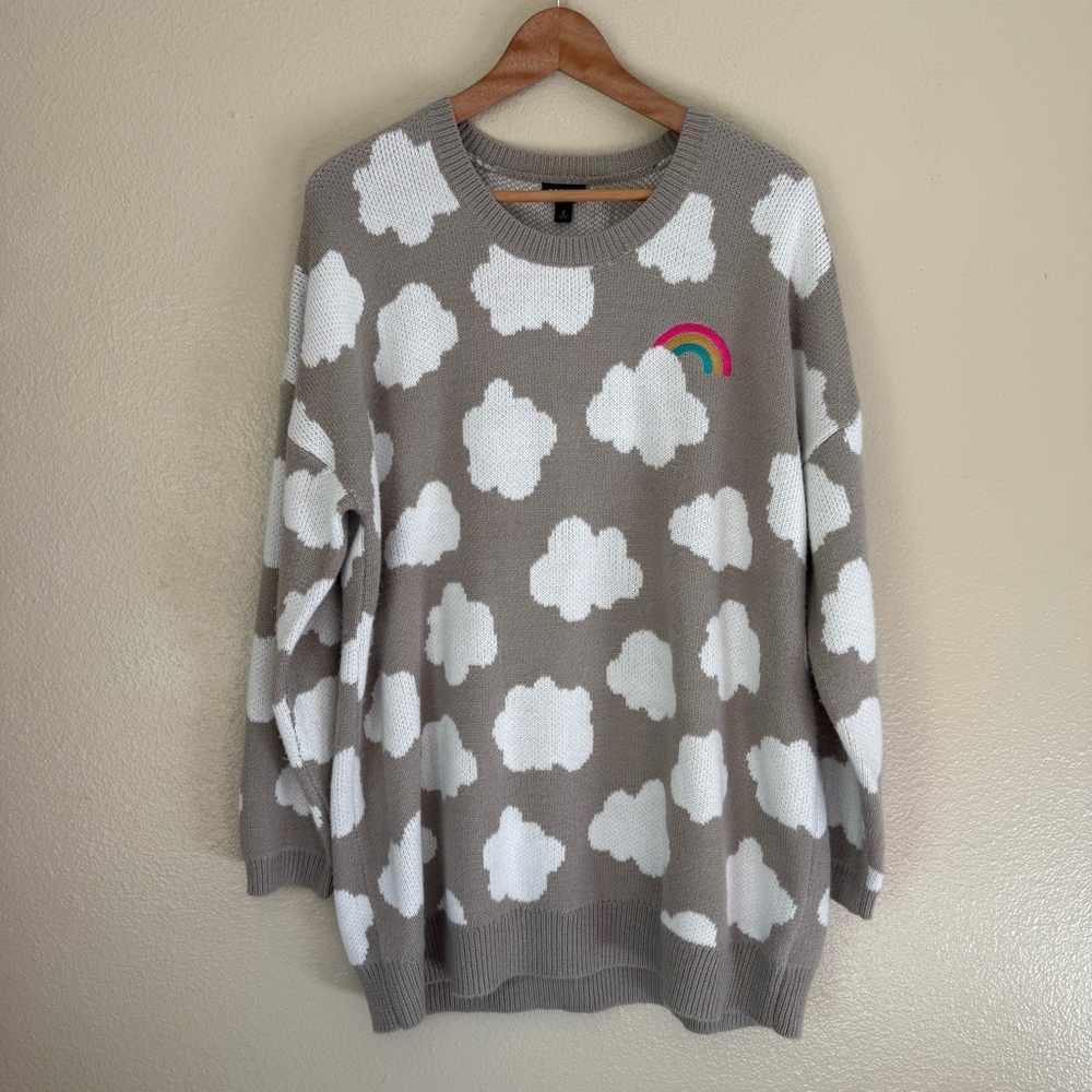Taupe Cloud Crewneck Sweater with Rainbow Patch